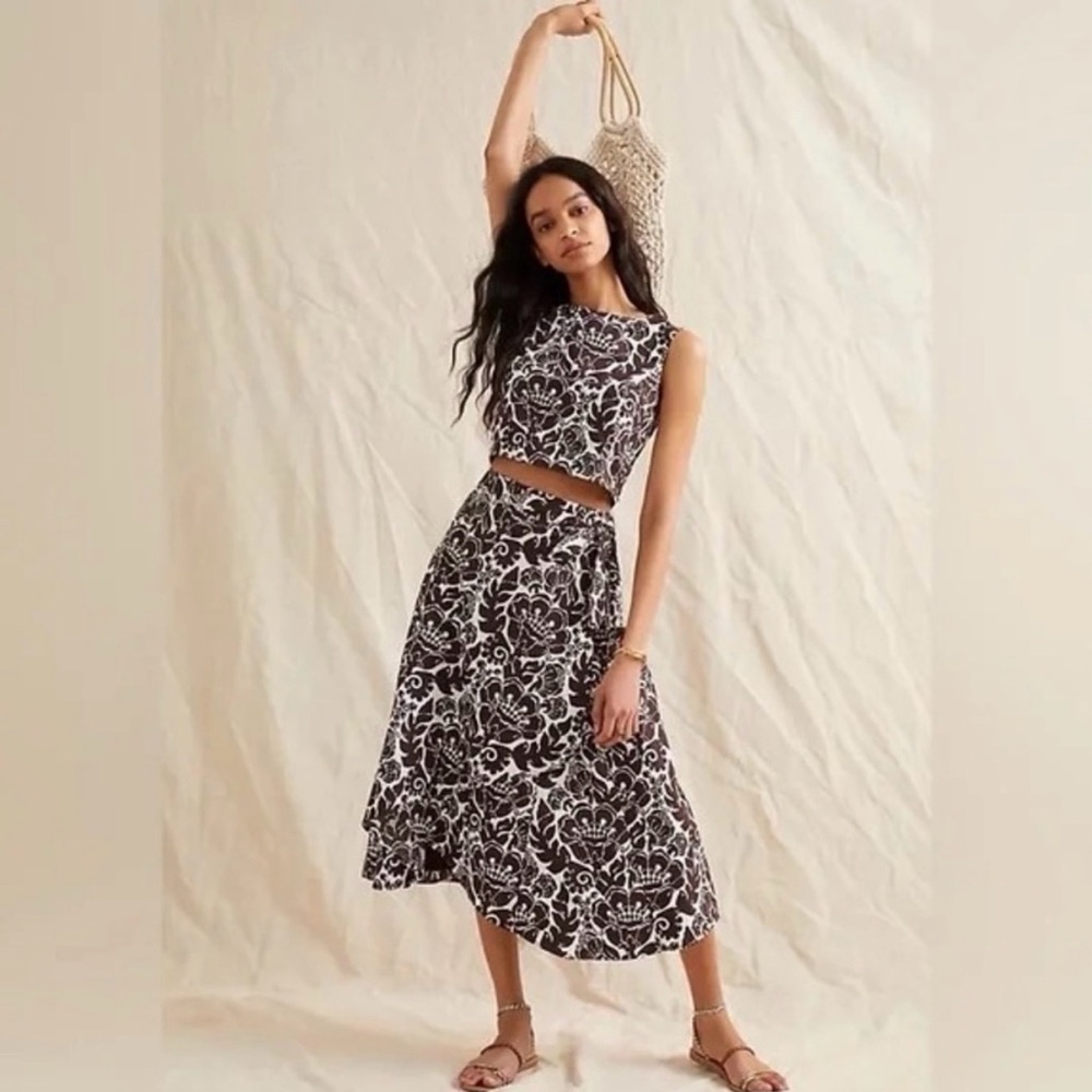 ANTHROPOLOGIE Eva Franco Adela Brown Motif Wrap Skirt & Crop Top Set 8 NEW NWT
